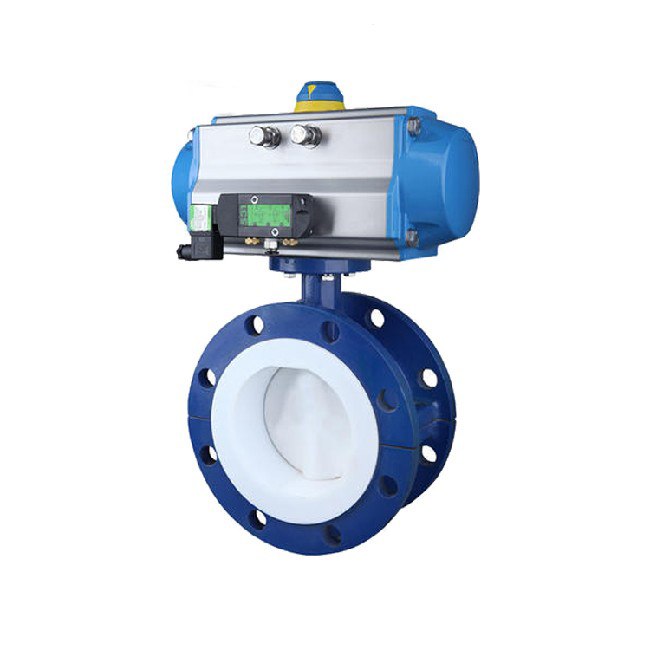 Pneumatic fluorine lined flange butterfly valve